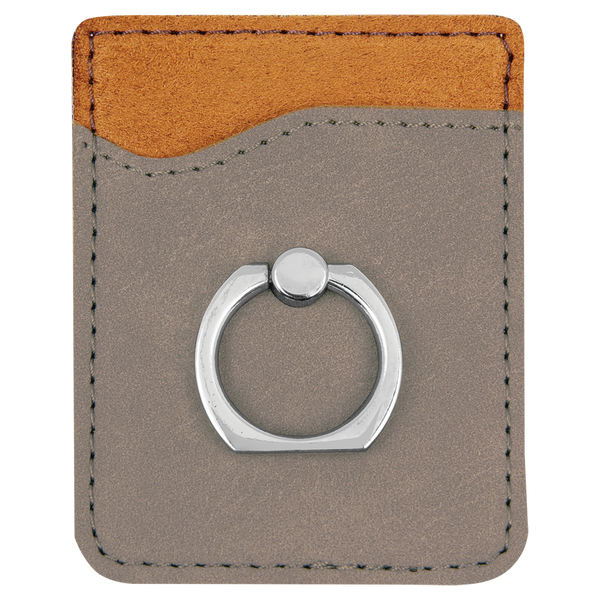 Gray with Black Engraving Phone Wallet with Ring - Laser Engraved Leatherette