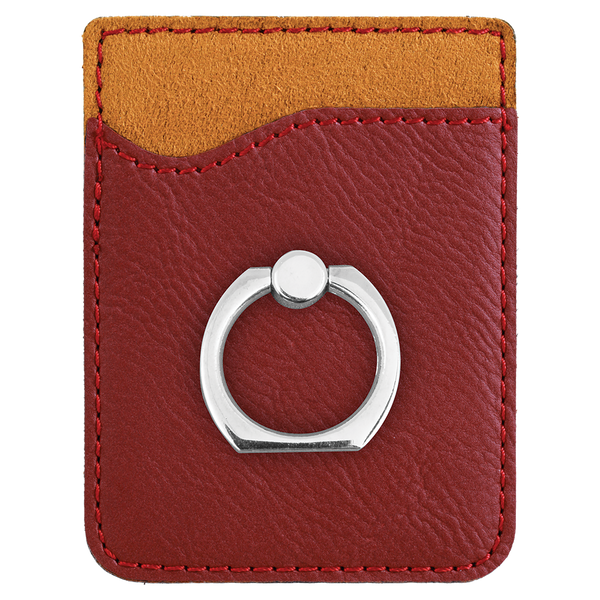 Rose with Black Engraving Phone Wallet with Ring - Laser Engraved Leatherette