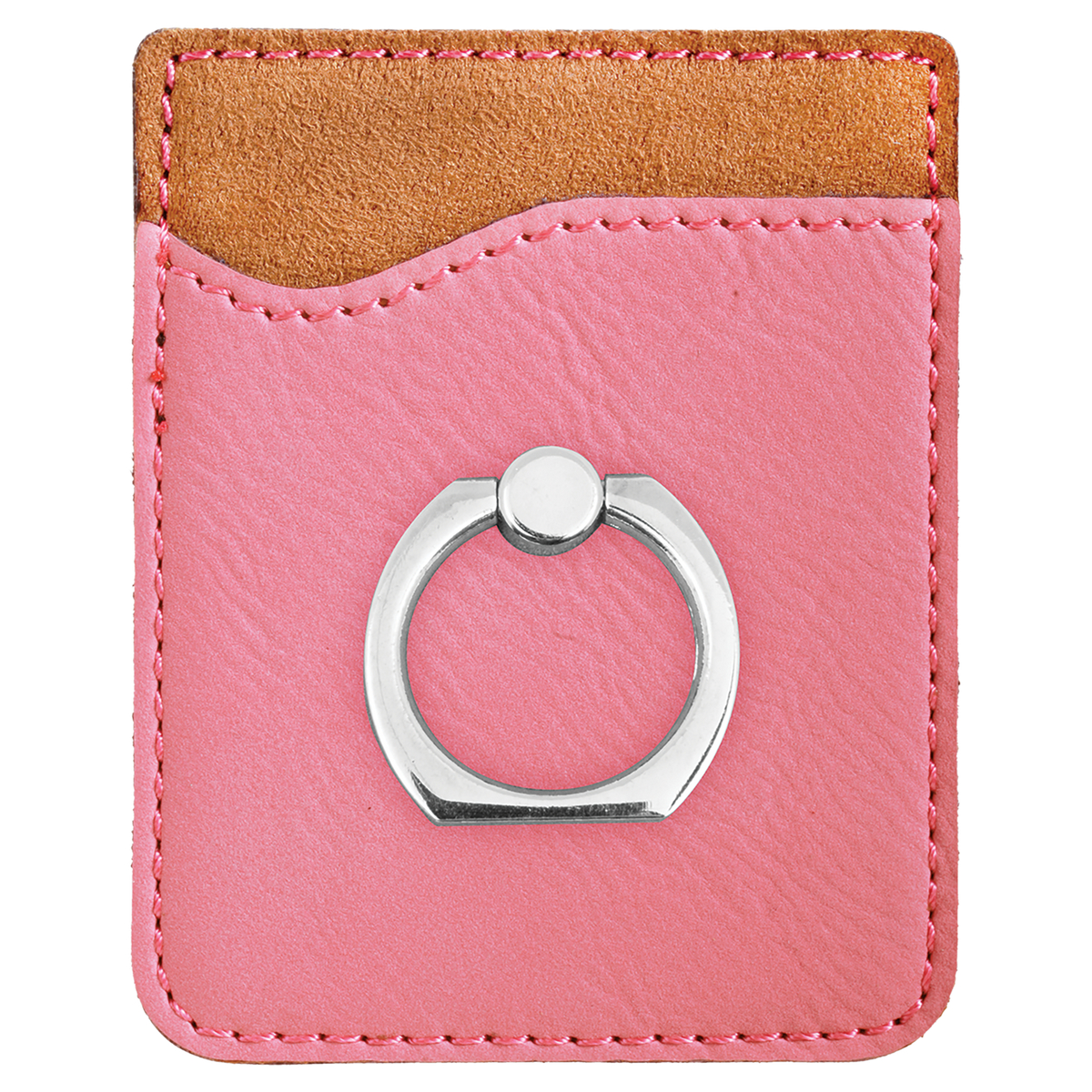 Pink with Black Engraving Phone Wallet with Ring - Laser Engraved Leatherette