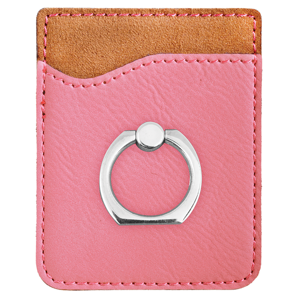 Pink with Black Engraving Phone Wallet with Ring - Laser Engraved Leatherette