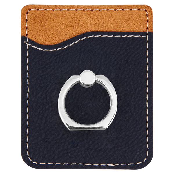Black with Silver Engraving Phone Wallet with Ring - Laser Engraved Leatherette