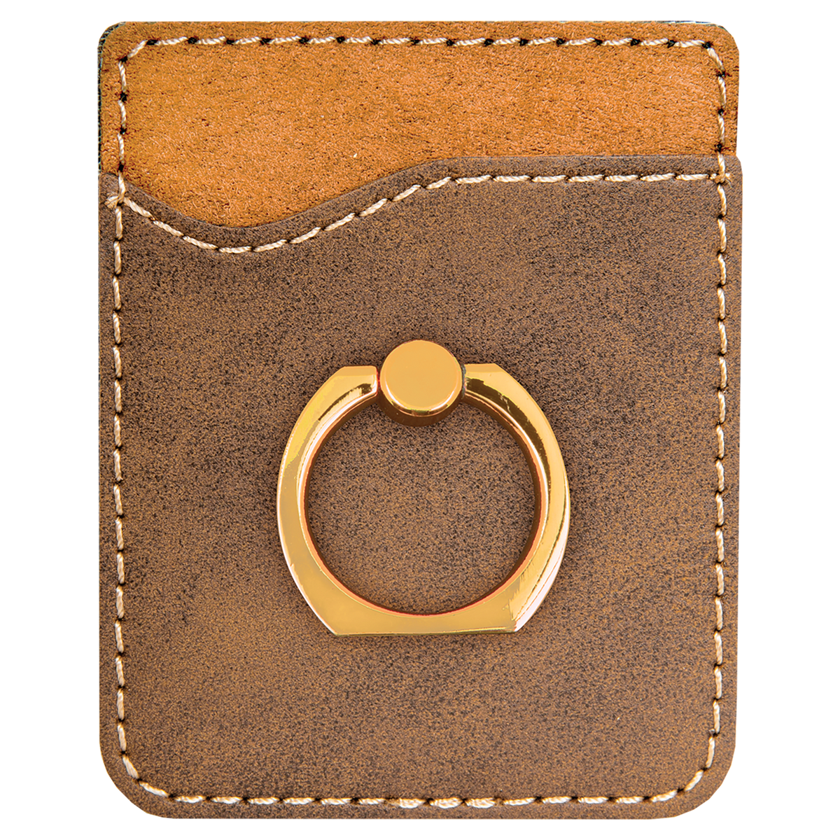Rustic with Gold Engraving Phone Wallet with Ring - Laser Engraved Leatherette