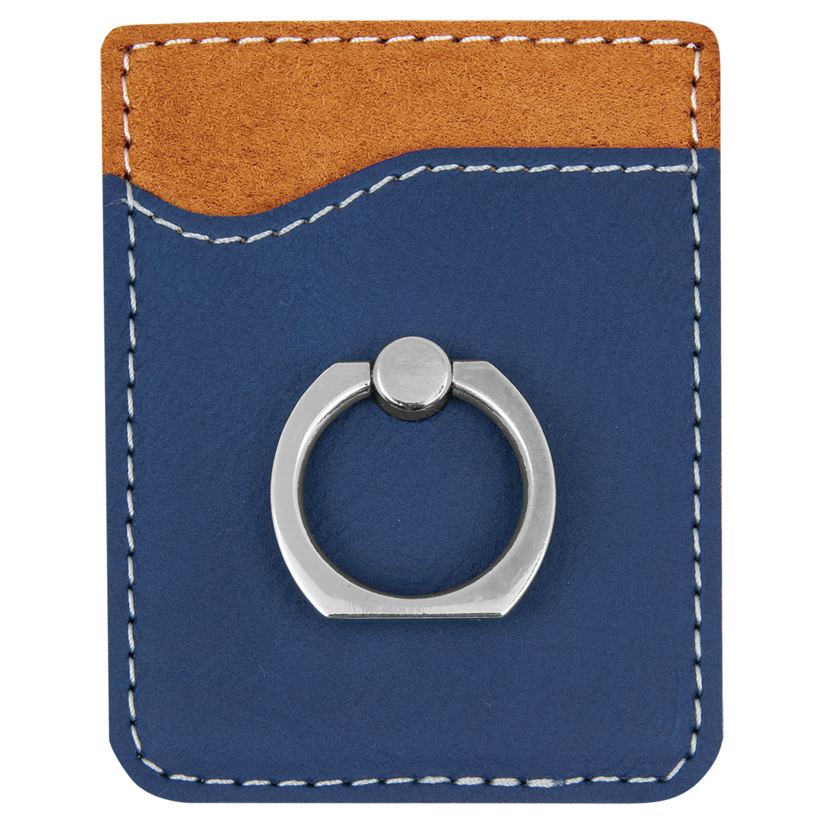 Blue with Silver Engraving Phone Wallet with Ring - Laser Engraved Leatherette