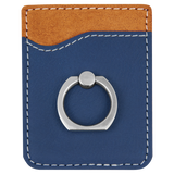 Blue with Silver Engraving Phone Wallet with Ring - Laser Engraved Leatherette