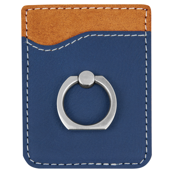 Blue with Silver Engraving Phone Wallet with Ring - Laser Engraved Leatherette