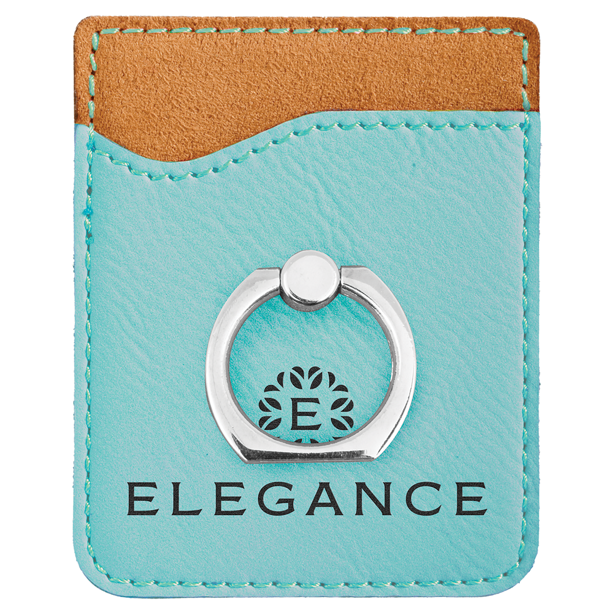 Teal with Black Engraving Phone Wallet with Ring - Laser Engraved Leatherette