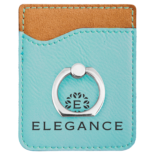Teal with Black Engraving Phone Wallet with Ring - Laser Engraved Leatherette