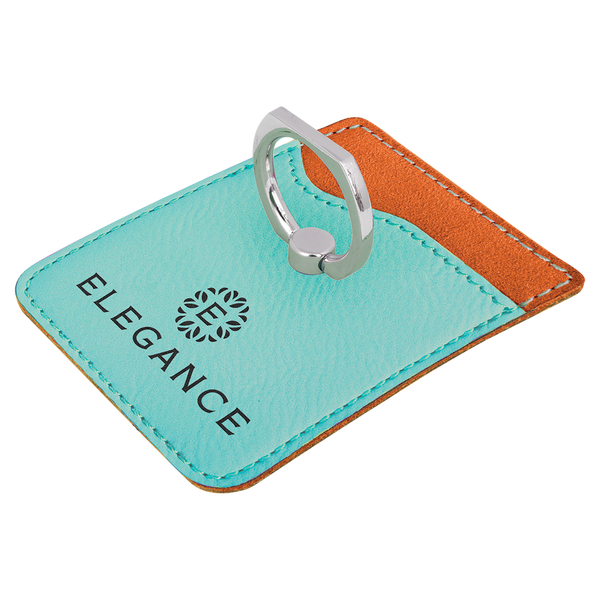Teal with Black Engraving Phone Wallet with Ring - Laser Engraved Leatherette