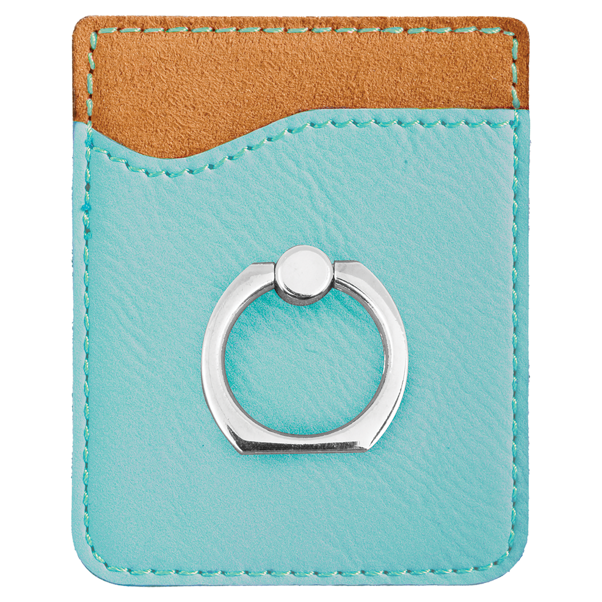 Teal with Black Engraving Phone Wallet with Ring - Laser Engraved Leatherette