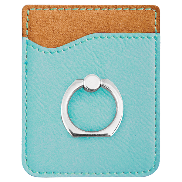 Teal with Black Engraving Phone Wallet with Ring - Laser Engraved Leatherette