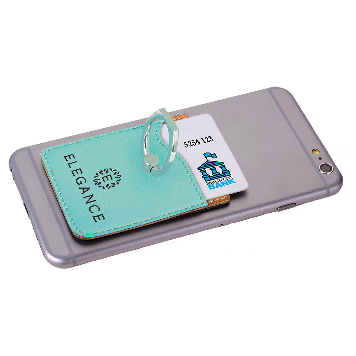 Teal with Black Engraving Phone Wallet with Ring - Laser Engraved Leatherette