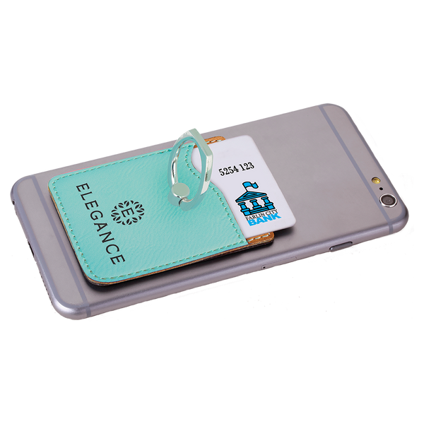 Teal with Black Engraving Phone Wallet with Ring - Laser Engraved Leatherette