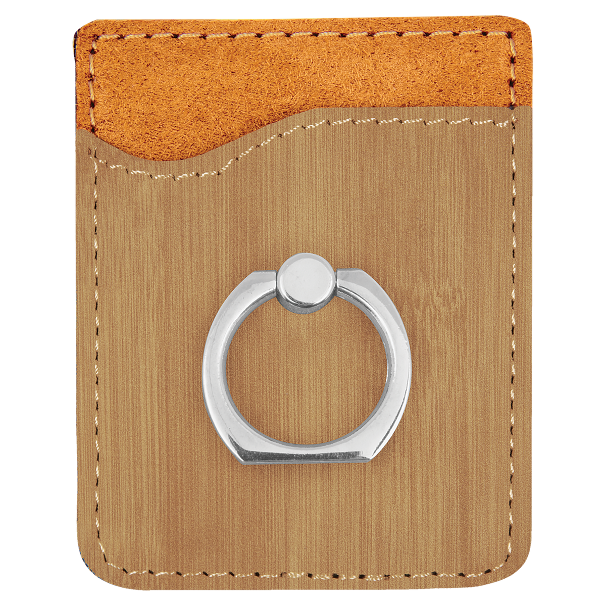 Bamboo with Black Engraving Phone Wallet with Ring - Laser Engraved Leatherette