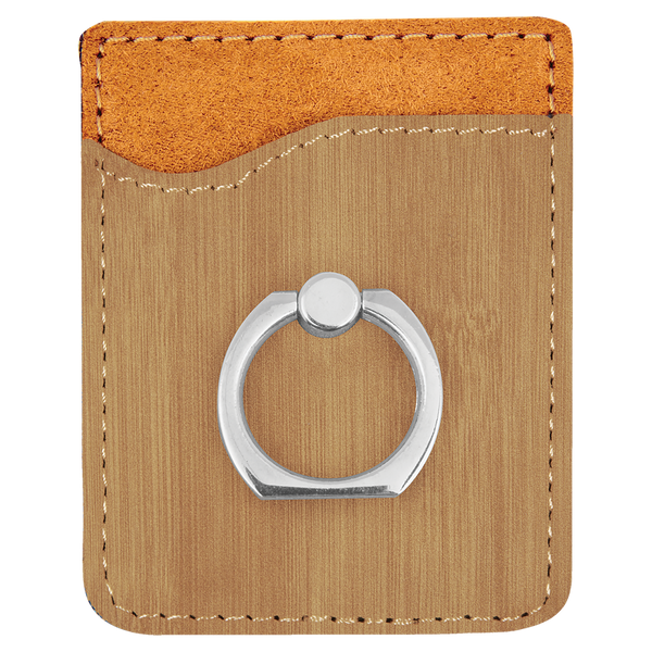 Bamboo with Black Engraving Phone Wallet with Ring - Laser Engraved Leatherette
