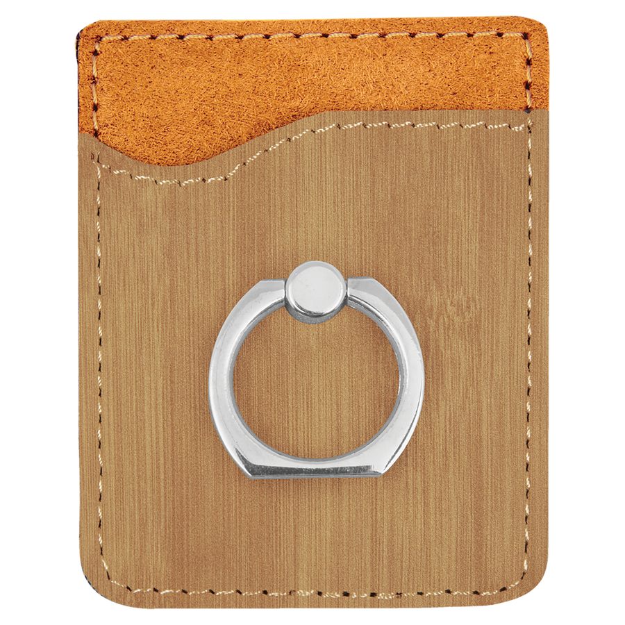 Bamboo with Black Engraving Phone Wallet with Ring - Laser Engraved Leatherette