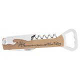 Light Brown with Black Engraving Leatherette Wine Corkscrew - Laser Engraved Leatherette