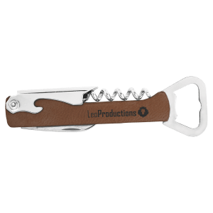 Dark Brown with Black Engraving Leatherette Wine Corkscrew - Laser Engraved Leatherette