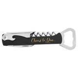 Black with Gold Engraving Leatherette Wine Corkscrew - Laser Engraved Leatherette