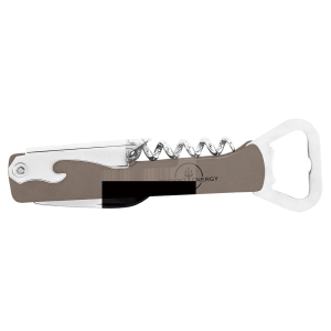 Gray with Black Engraving Leatherette Wine Corkscrew - Laser Engraved Leatherette