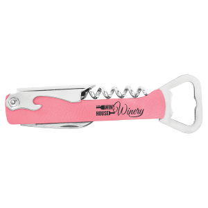 Pink with Black Engraving Leatherette Wine Corkscrew - Laser Engraved Leatherette