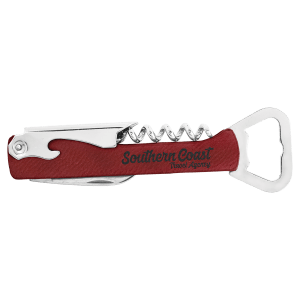 Rose with Black Engraving Leatherette Wine Corkscrew - Laser Engraved Leatherette
