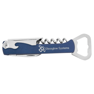 Blue with Silver Engraving Leatherette Wine Corkscrew - Laser Engraved Leatherette