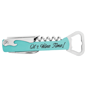 Teal with Black Engraving Leatherette Wine Corkscrew - Laser Engraved Leatherette