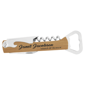 Bamboo with Black Engraving Leatherette Wine Corkscrew - Laser Engraved Leatherette
