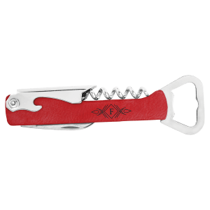 Red with Black Engraving Leatherette Wine Corkscrew - Laser Engraved Leatherette