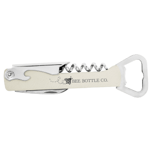 White with Black Engraving Leatherette Wine Corkscrew - Laser Engraved Leatherette