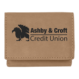 Light Brown with Black Engraving Trifold Wallet - Laser Engraved Leatherette