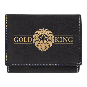 Black with Gold Engraving Trifold Wallet - Laser Engraved Leatherette