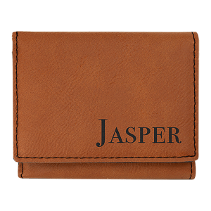 Rawhide with Black Engraving Trifold Wallet - Laser Engraved Leatherette