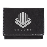 Black with Silver Engraving Trifold Wallet - Laser Engraved Leatherette