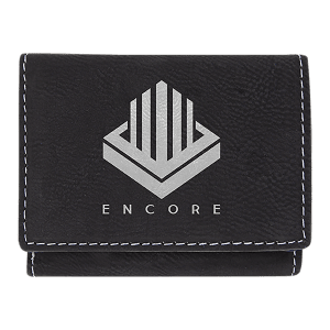 Black with Silver Engraving Trifold Wallet - Laser Engraved Leatherette
