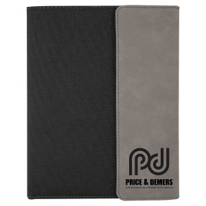 Gray with Black Engraving Canvas Portfolio - Laser Engraved Leatherette