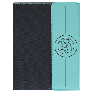 Teal with Black Engraving Canvas Portfolio - Laser Engraved Leatherette