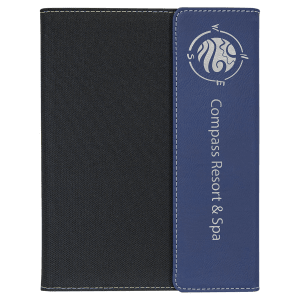 Blue with Silver Engraving Canvas Portfolio - Laser Engraved Leatherette