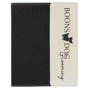 White with Black Engraving Canvas Portfolio - Laser Engraved Leatherette