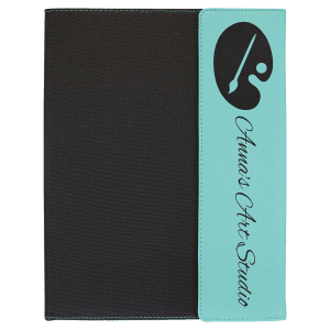 Teal with Black Engraving Canvas Portfolio - Laser Engraved Leatherette