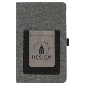 Gray Gray with Black Engraving Journal with Cell/Card Slot - Laser Engraved Leatherette