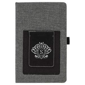 Gray Black with Silver Engraving Journal with Cell/Card Slot - Laser Engraved Leatherette