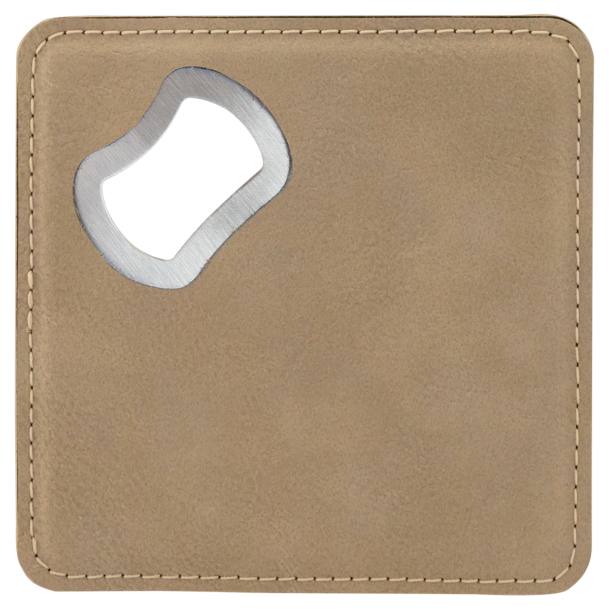 Light Brown with Black Engraving Square Bottle Opener Coaster - Laser Engraved Drinkware
