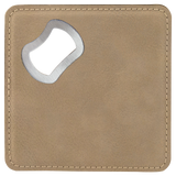 Light Brown with Black Engraving Square Bottle Opener Coaster - Laser Engraved Drinkware