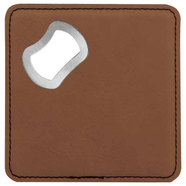 Dark Brown with Black Engraving Square Bottle Opener Coaster - Laser Engraved Drinkware