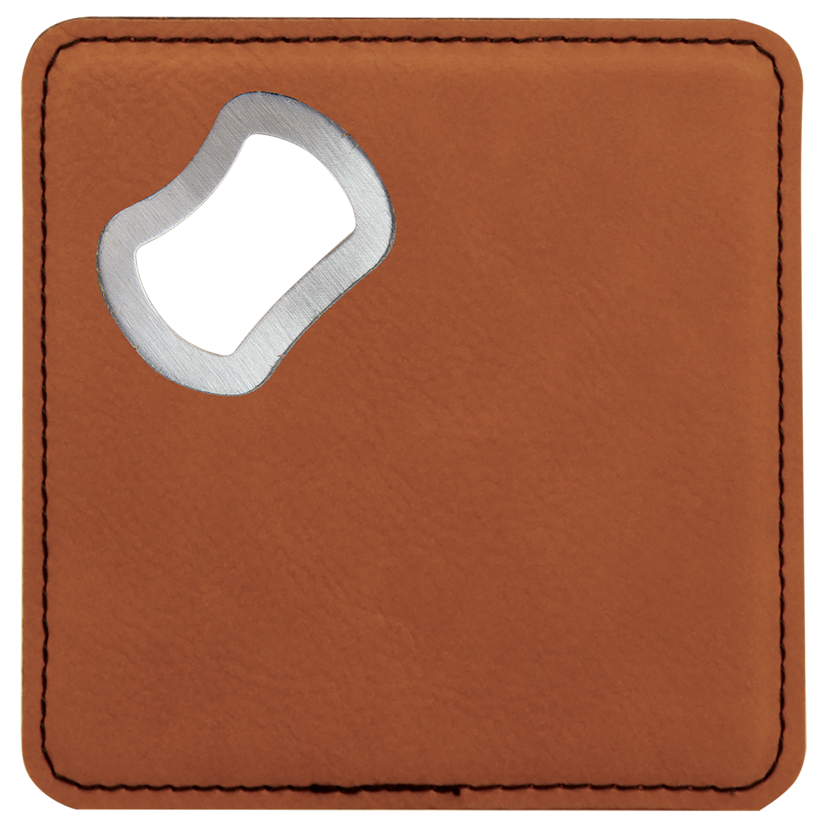 Rawhide with Black Engraving Square Bottle Opener Coaster - Laser Engraved Drinkware
