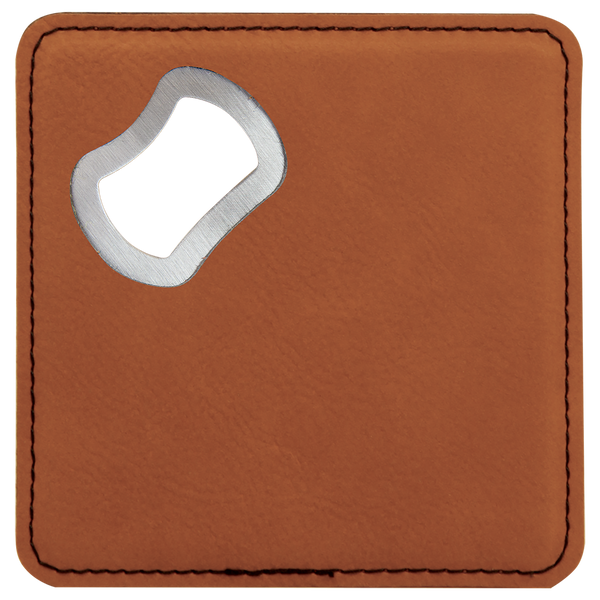 Rawhide with Black Engraving Square Bottle Opener Coaster - Laser Engraved Drinkware