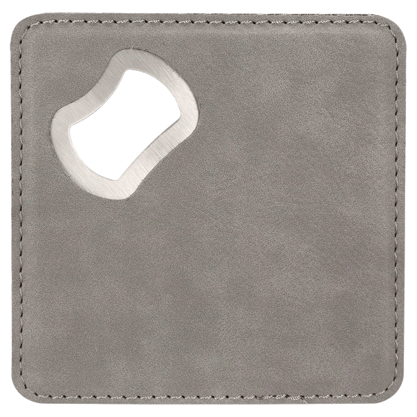 Gray with Black Engraving Square Bottle Opener Coaster - Laser Engraved Drinkware