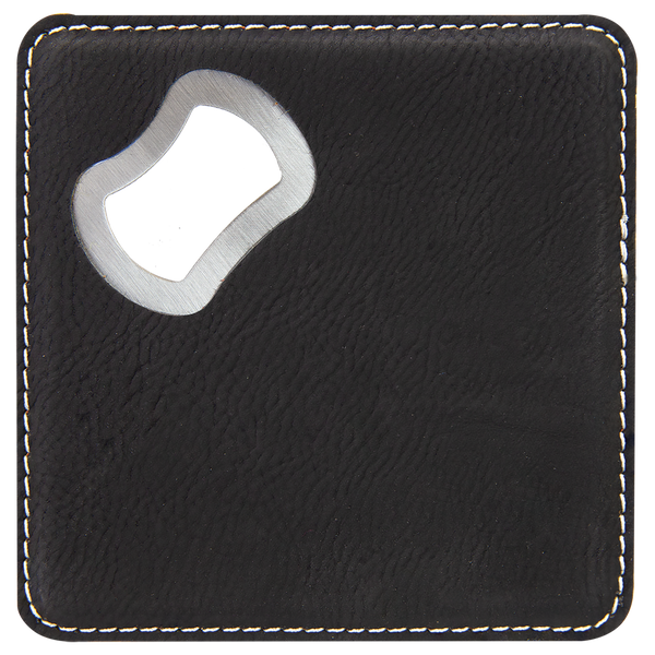 Black with Silver Engraving Square Bottle Opener Coaster - Laser Engraved Drinkware