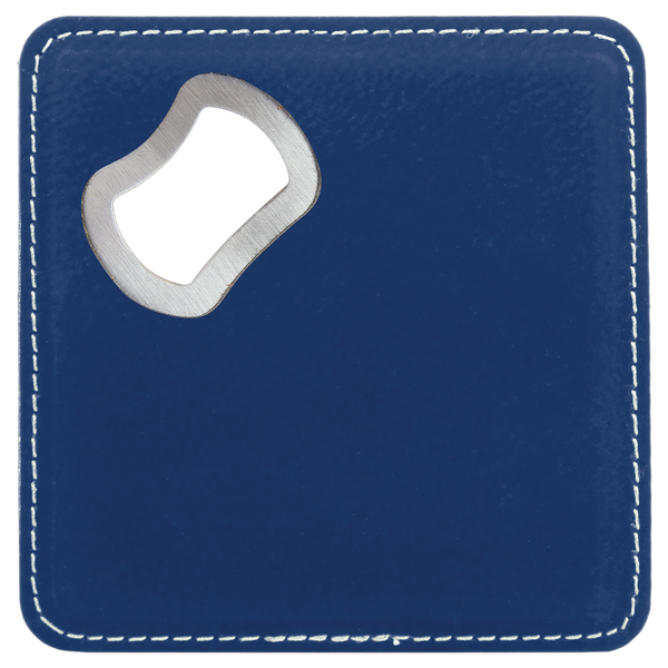 Blue with Silver Engraving Square Bottle Opener Coaster - Laser Engraved Drinkware